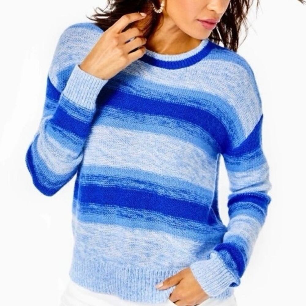 Lilly Pulitzer Sz XXS Blue Grotto Marled Ombre Stripe Elannie Crewneck Sweater‎